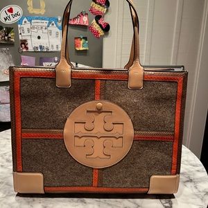 Tory Burch felt leather trimmed tote orange